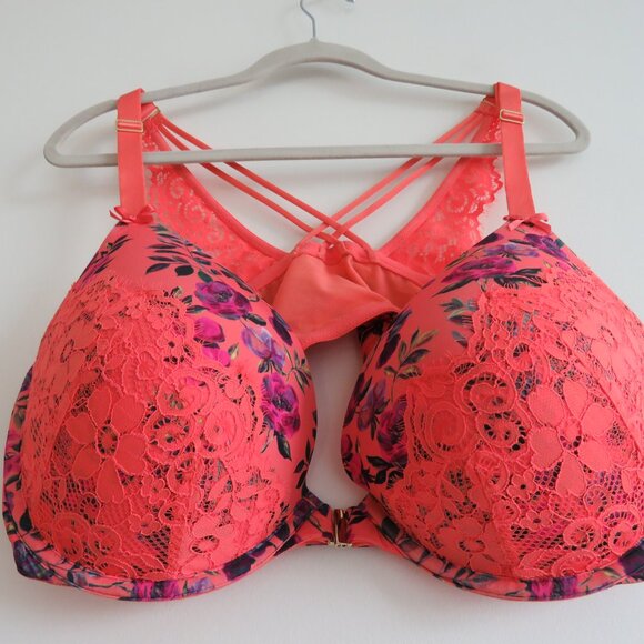 CACIQUE Floral Front Close Plunge Boost Bra in Coral Lace - Size 44DD - Picture 10 of 14